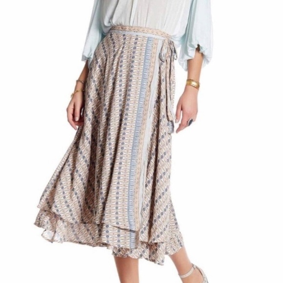 Women’s Free People Wrap Skirt Geometric Mylticolored MIDI Boho Calm 6 - Picture 3 of 9